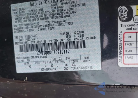 2007 Ford Mustang V6 Deluxe/V6 Premium z USA, uszkodzony, nr VIN 1ZVFT80N075219112